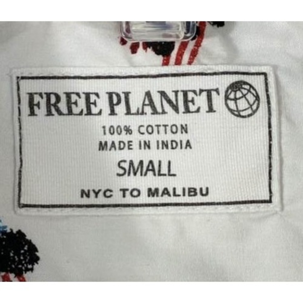 Free Planet Flag Print Button Up Shirt Small Americana Cotton‎ Summer Coastal - Picture 3 of 11